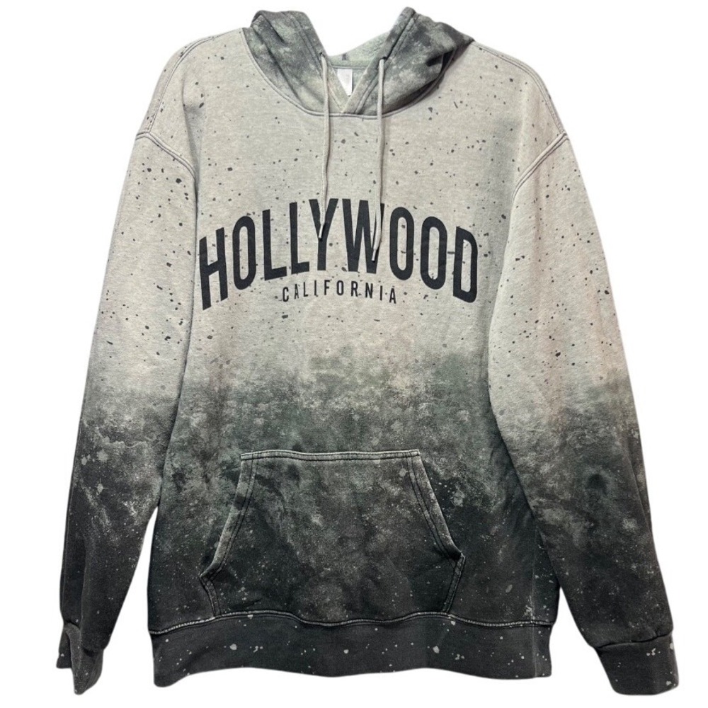 Hollywood California Hoodie Ombre Splatter Pullover Sweatshirt XL Gray Speckle